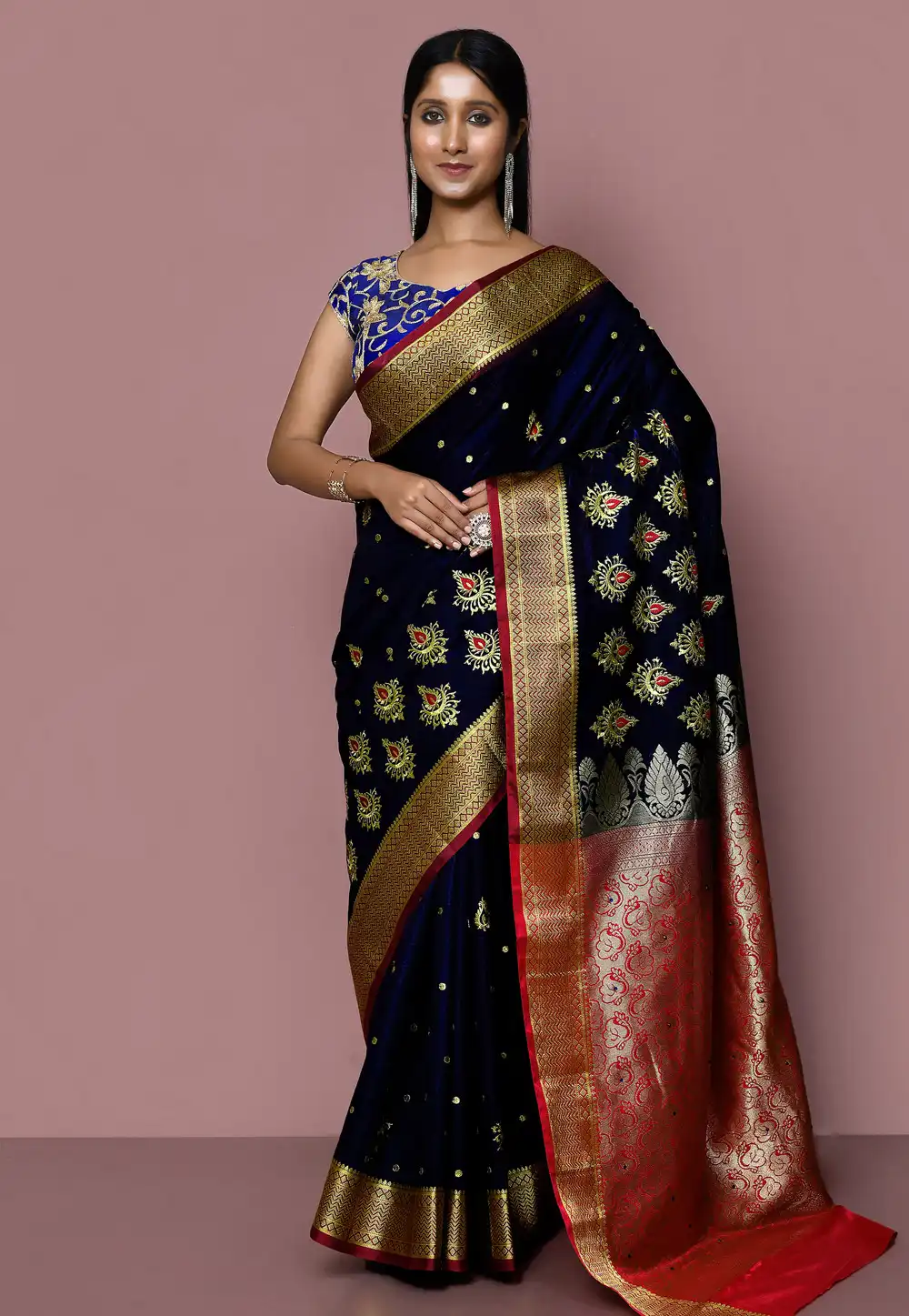 Navy Blue Art Silk Saree With Blouse 267814