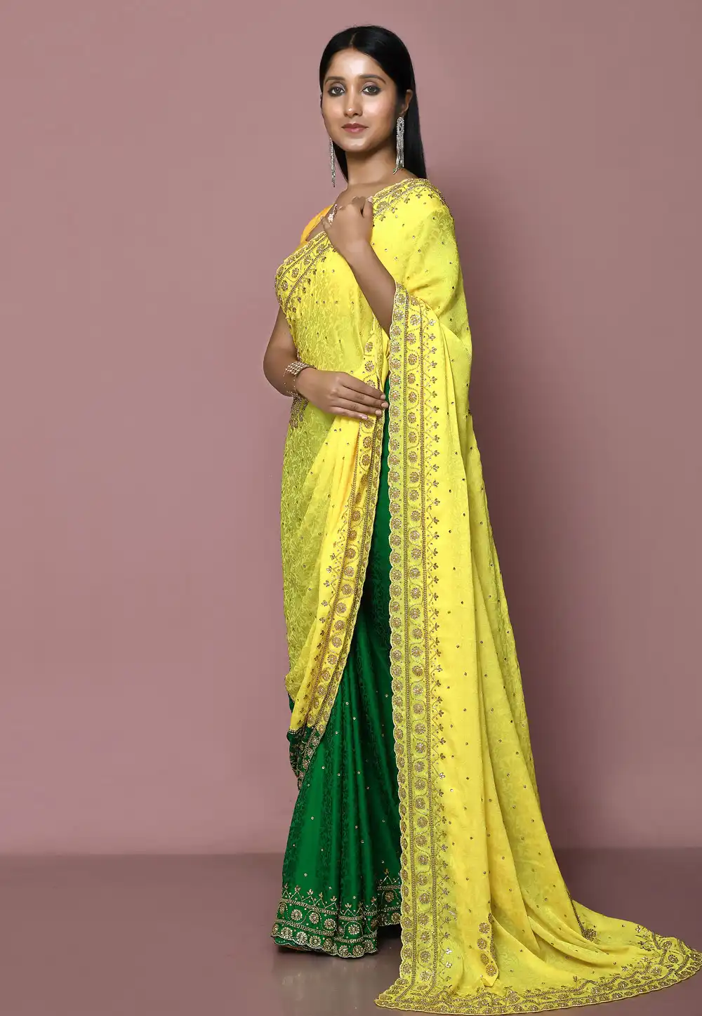 Yellow Jacquard Half N Half Saree 267815