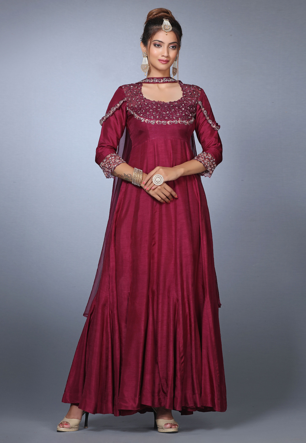 Magenta Silk Ankle Length Anarkali Suit 271161