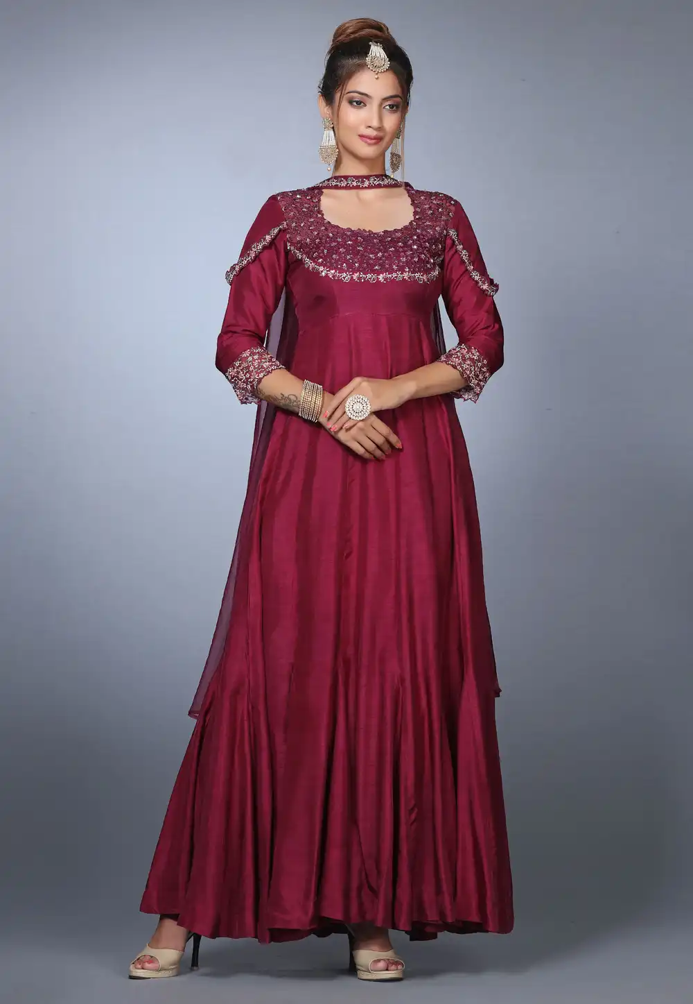 Magenta Silk Ankle Length Anarkali Suit 271161