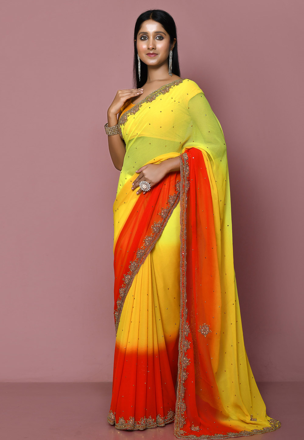 Yellow Georgette Half N Half Saree 267818