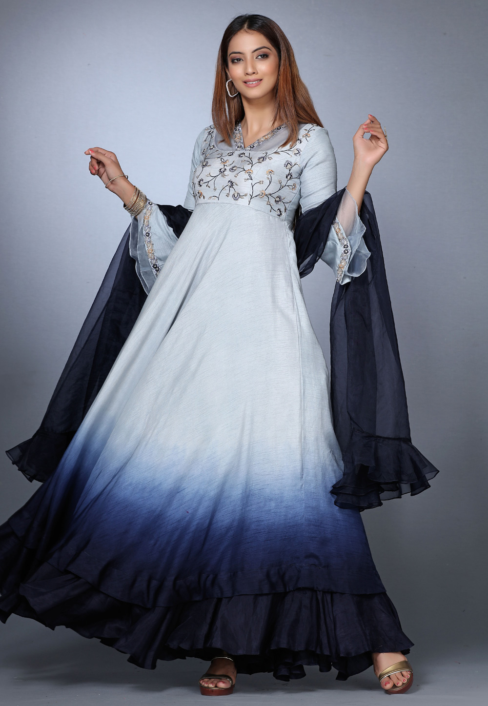 Sky Blue Silk Embroidered Anarkali Suit 271164