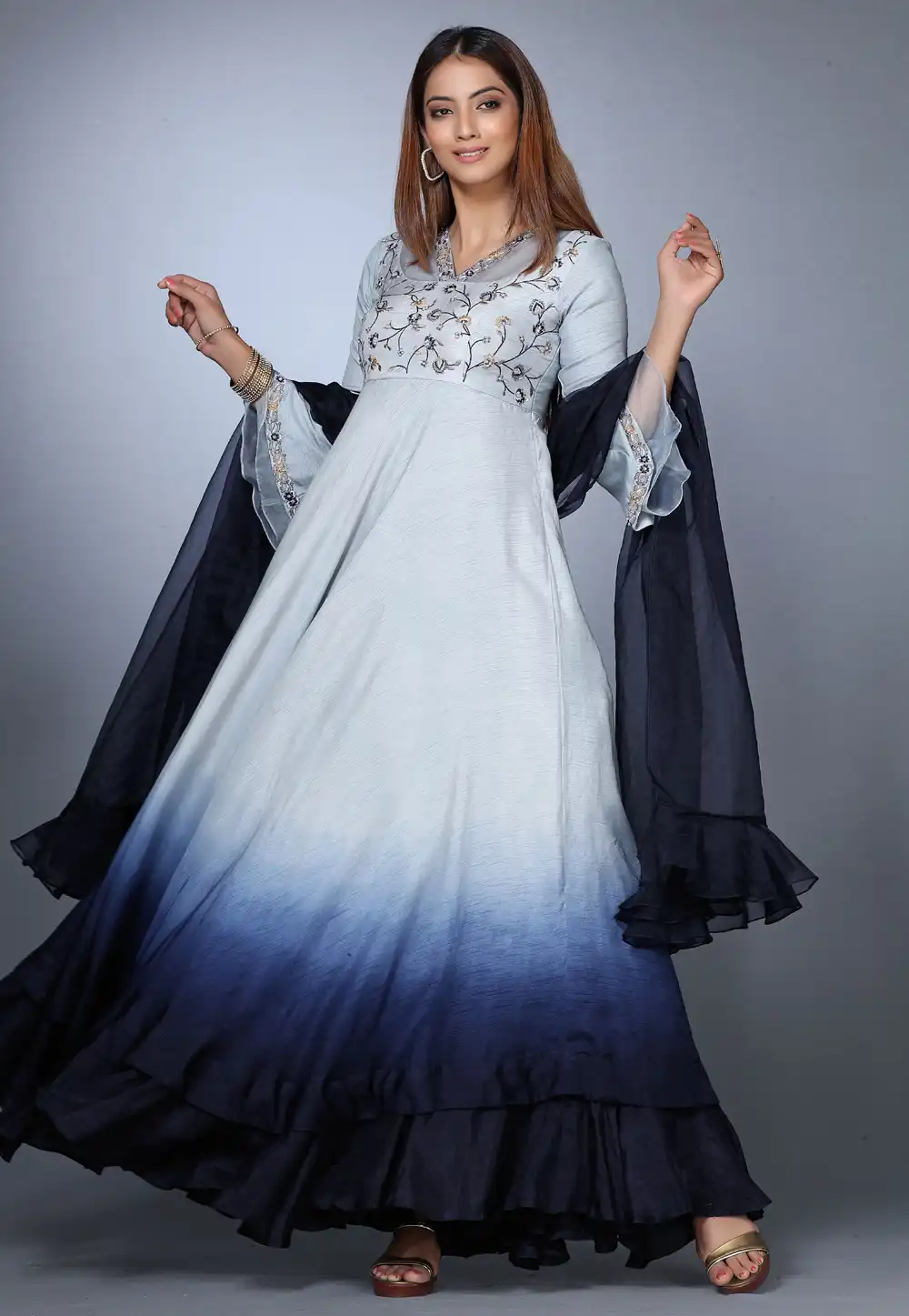 Sky Blue Silk Embroidered Anarkali Suit 271164