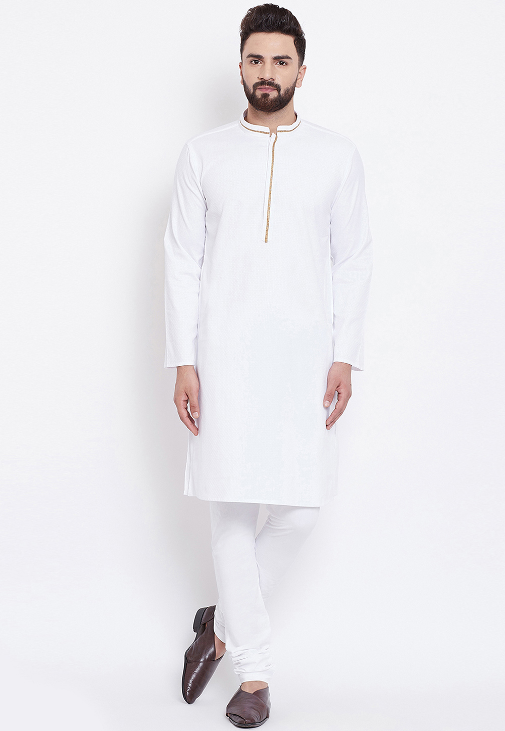 White Cotton Readymade Kurta Pajama 196303