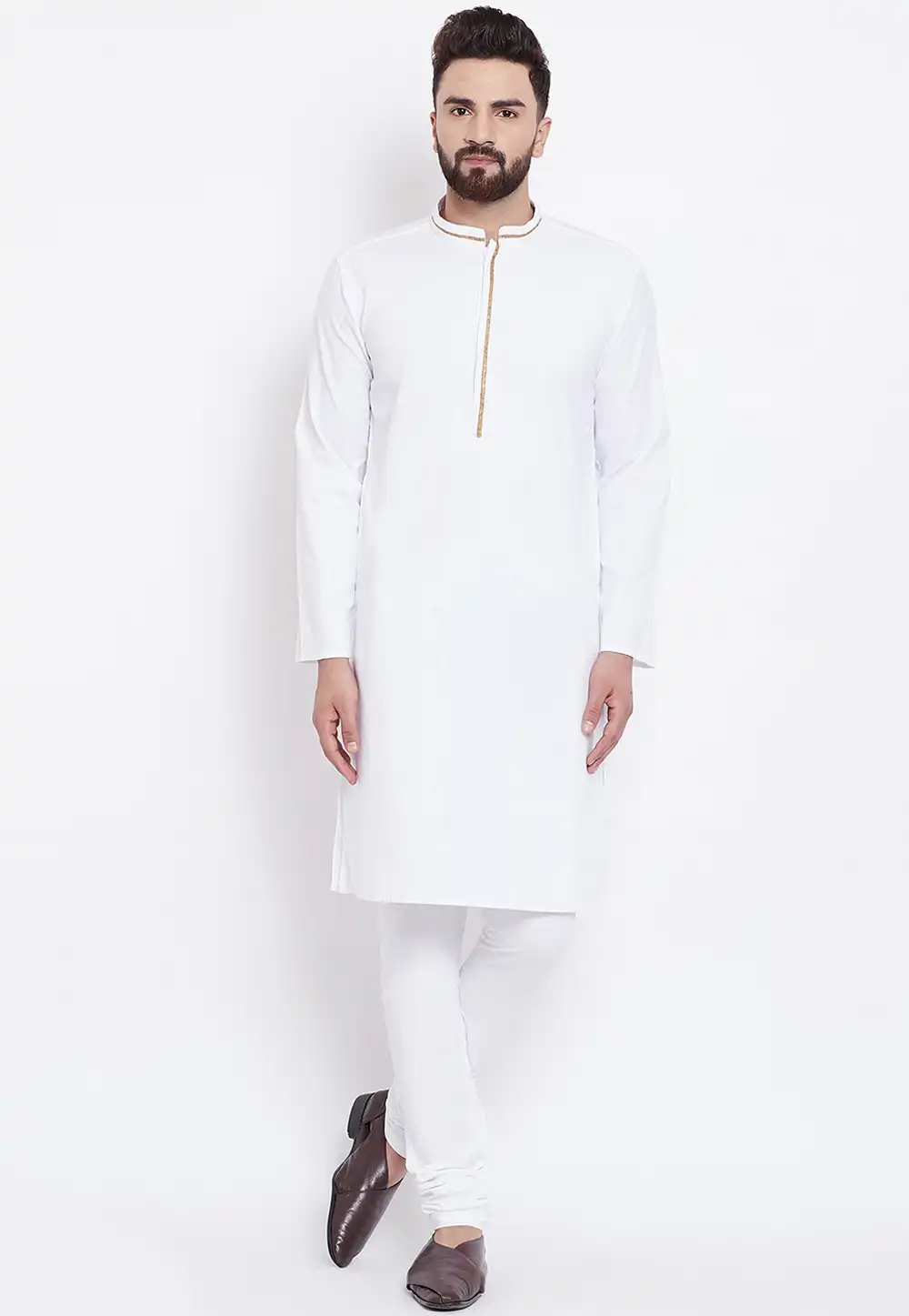 White Cotton Readymade Kurta Pajama 196303