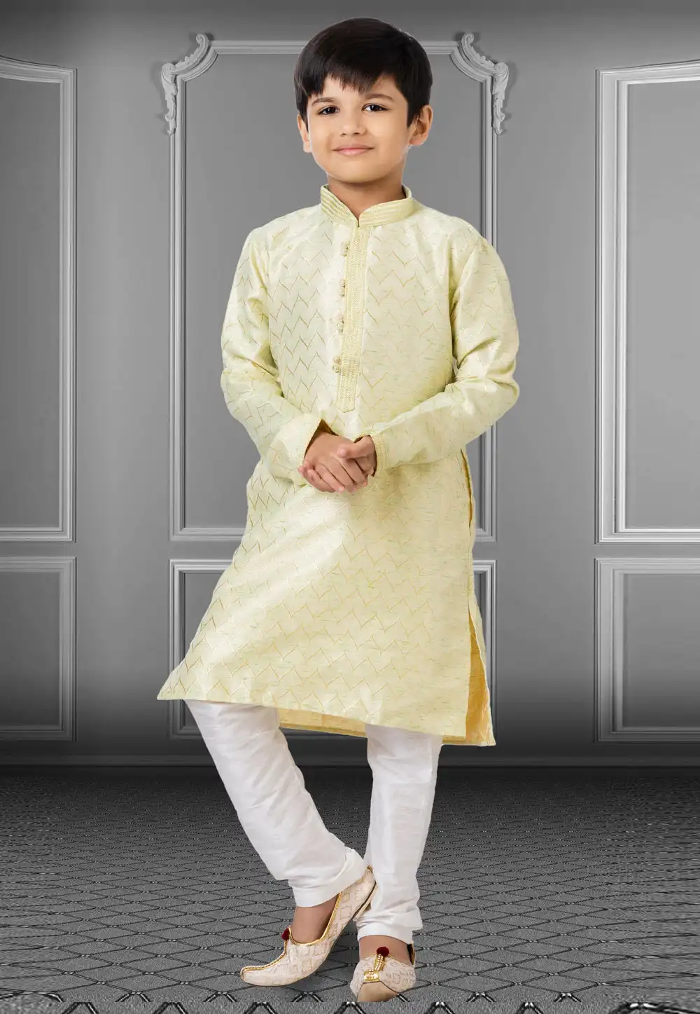 Light Green Linen Readymade Kids Kurta Pajama 250845