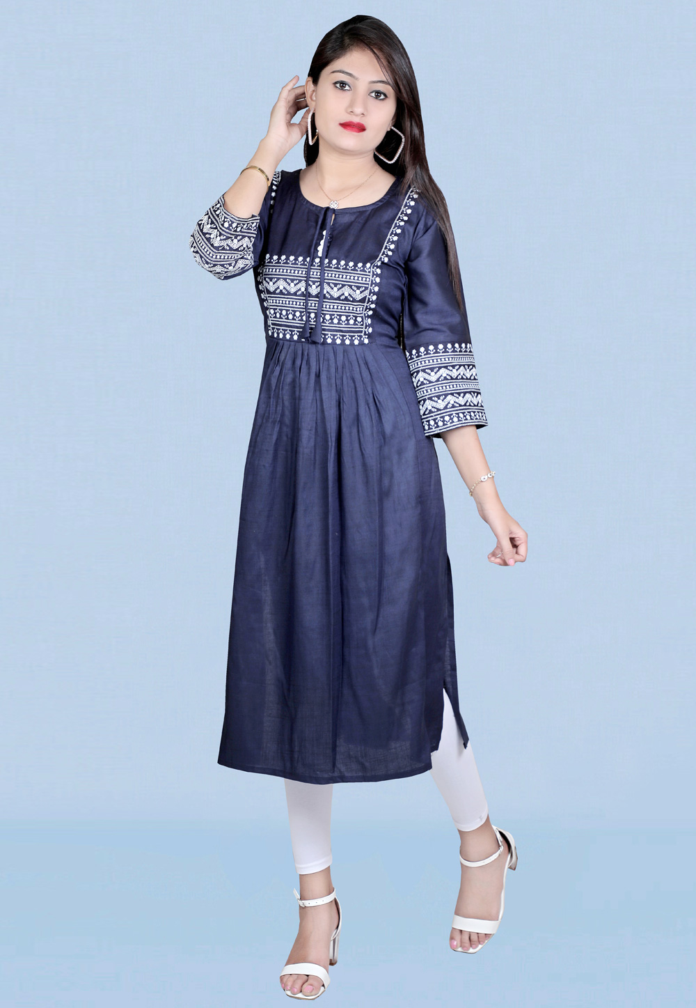 Navy Blue Rayon Kurti 245856