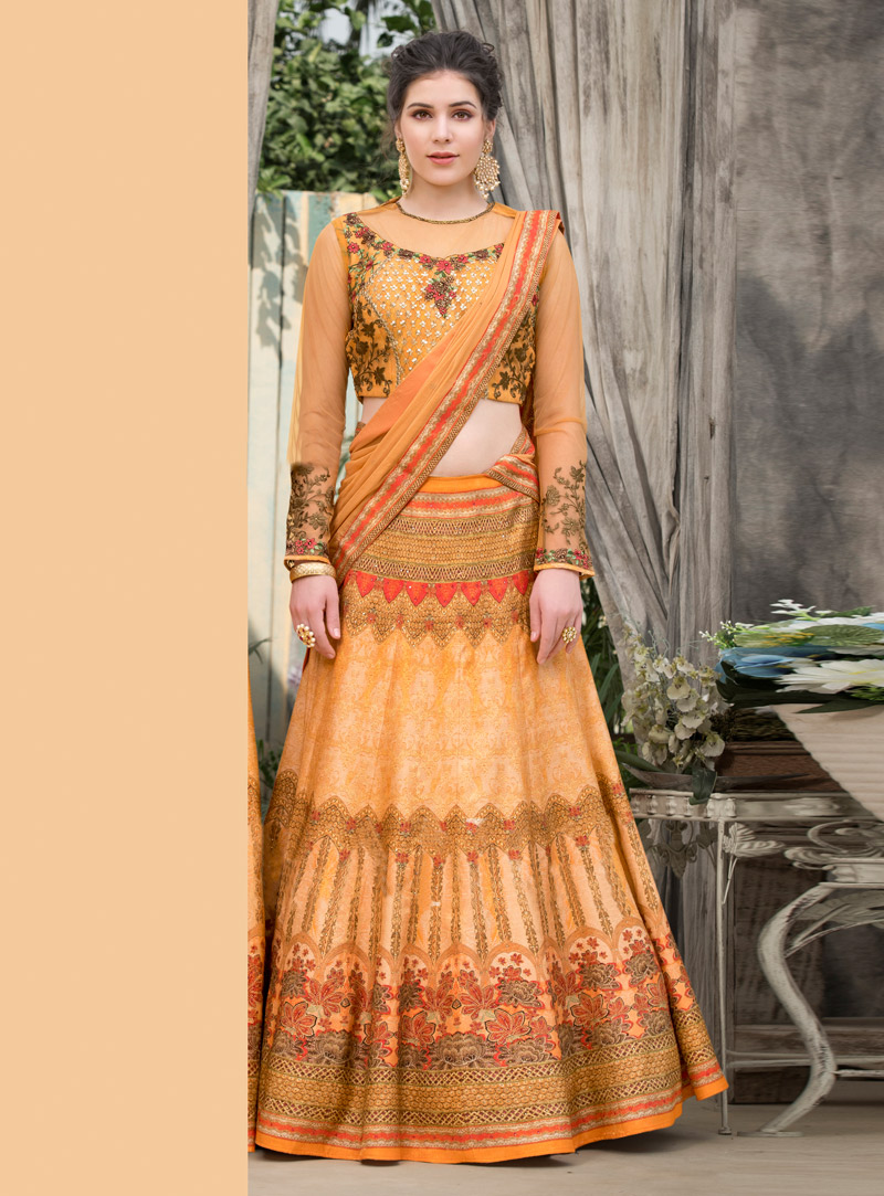 Orange Silk A Line Lehenga Choli 147001