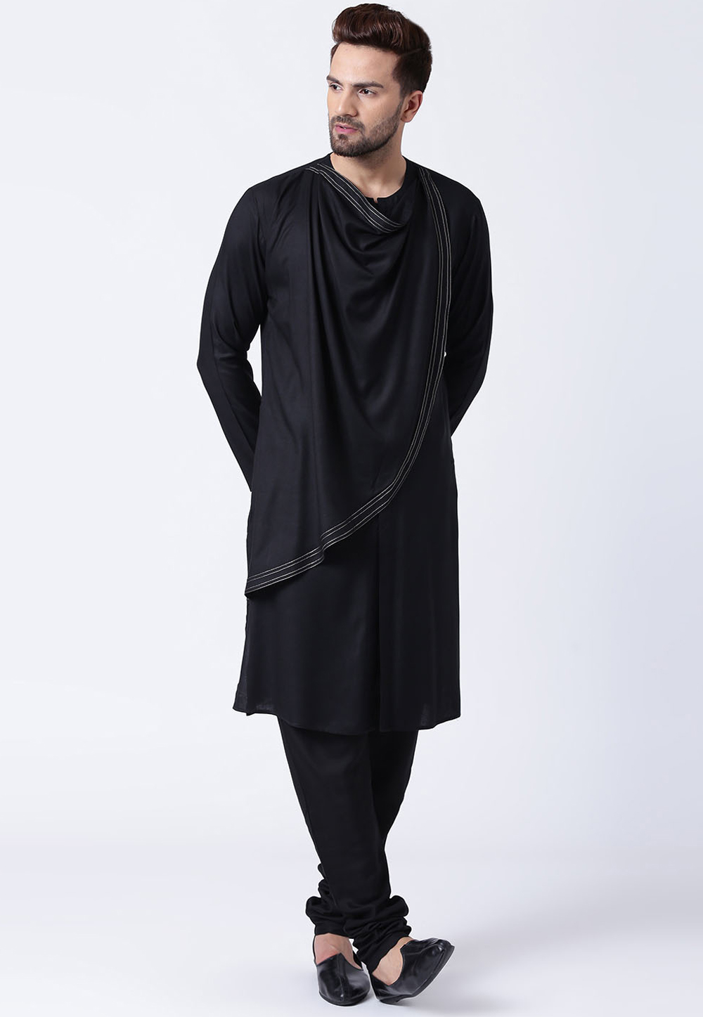 Black Cotton Readymade Kurta Pajama 200225