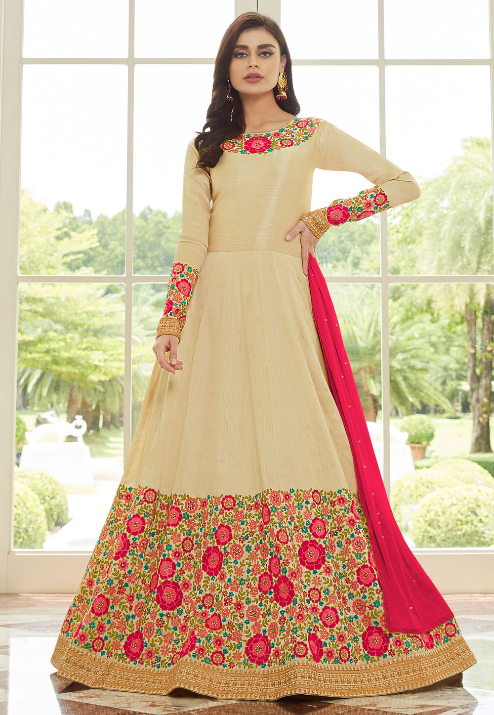 Cream Silk Floor Length Anarkali Suit 189705