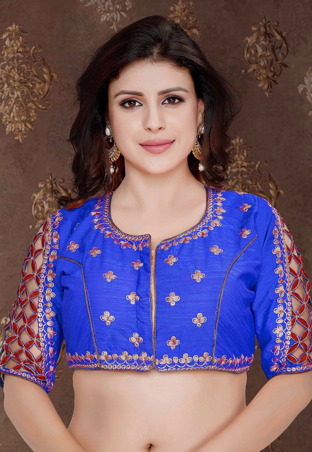 Blue Silk Embroidered Readymade Blouse 179839