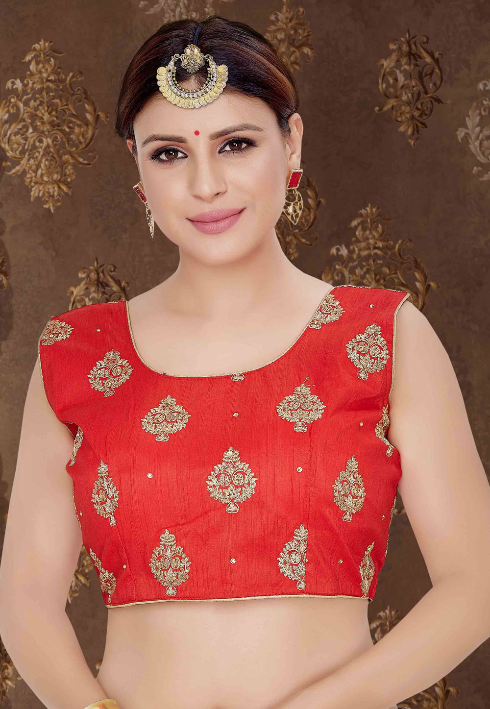 Red Silk Embroidered Readymade Blouse 179787