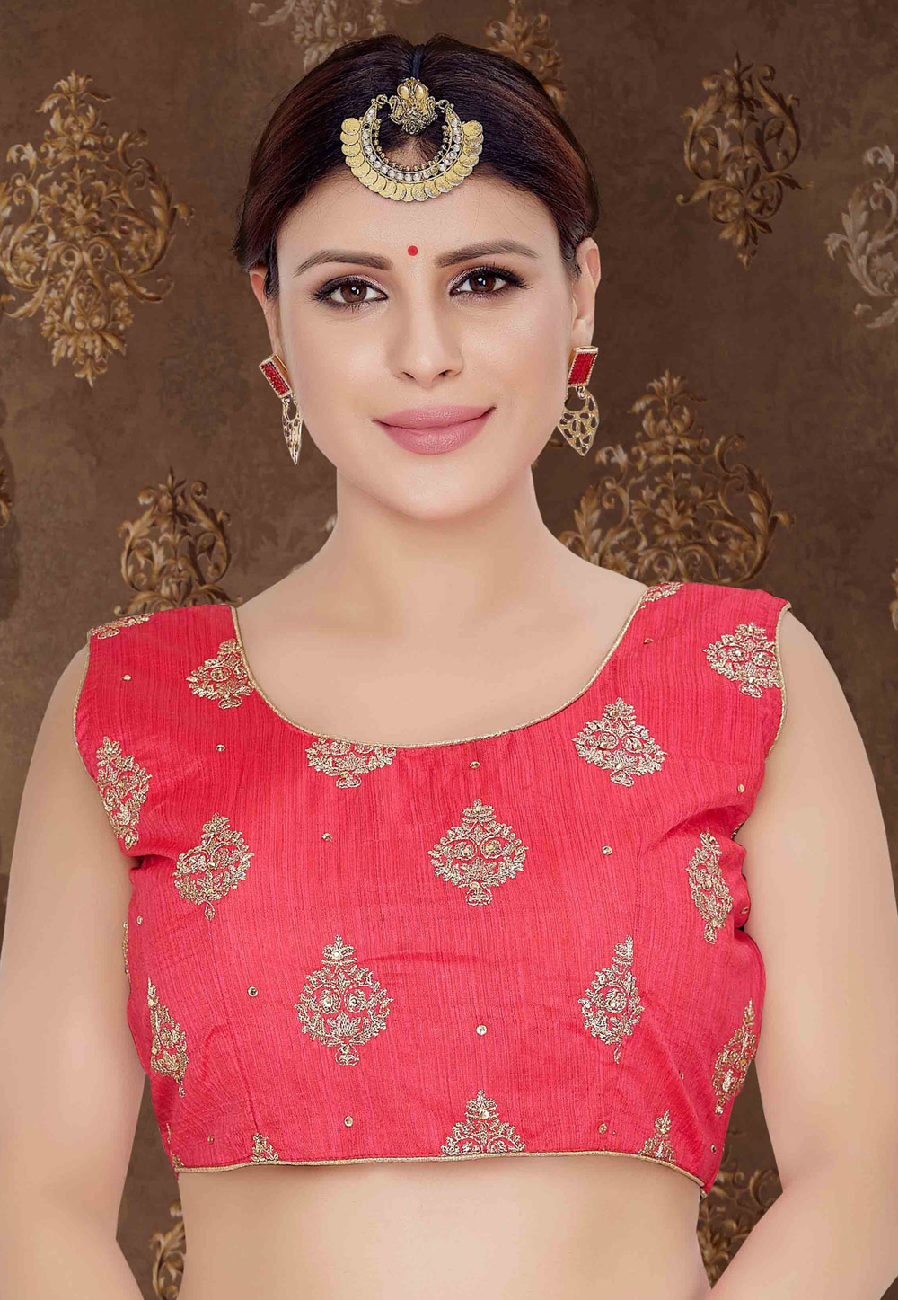 Pink Silk Embroidered Readymade Blouse 179790