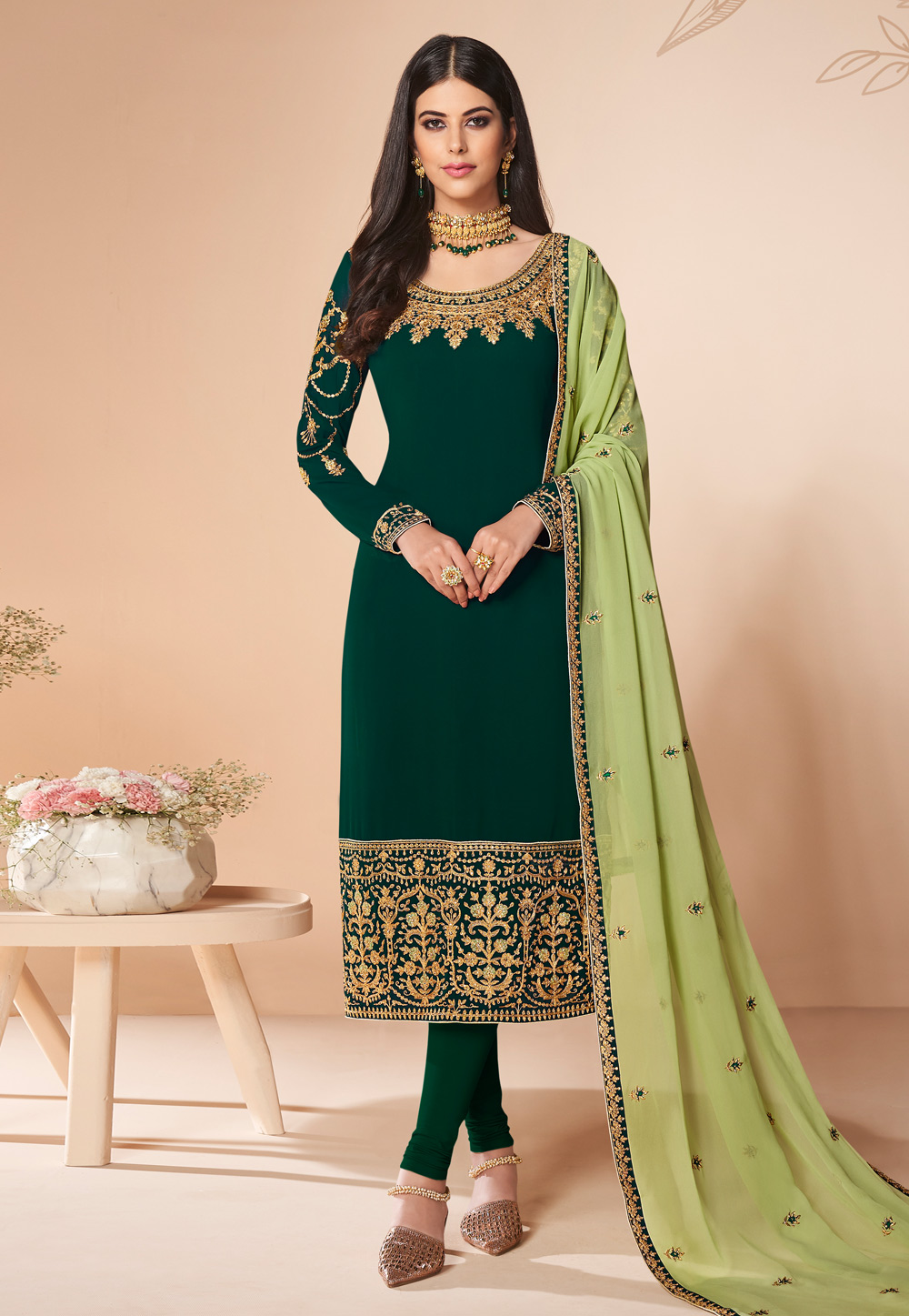 Green Georgette Churidar Salwar Kameez 192710