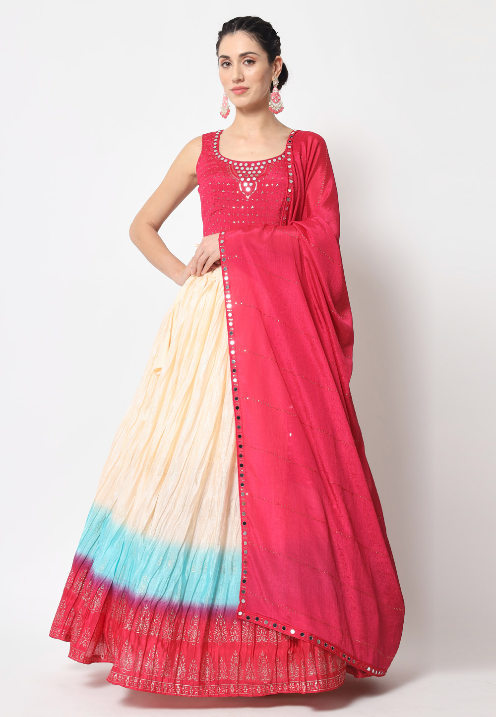 Cream Chinon Silk Circular Lehenga Choli 256836