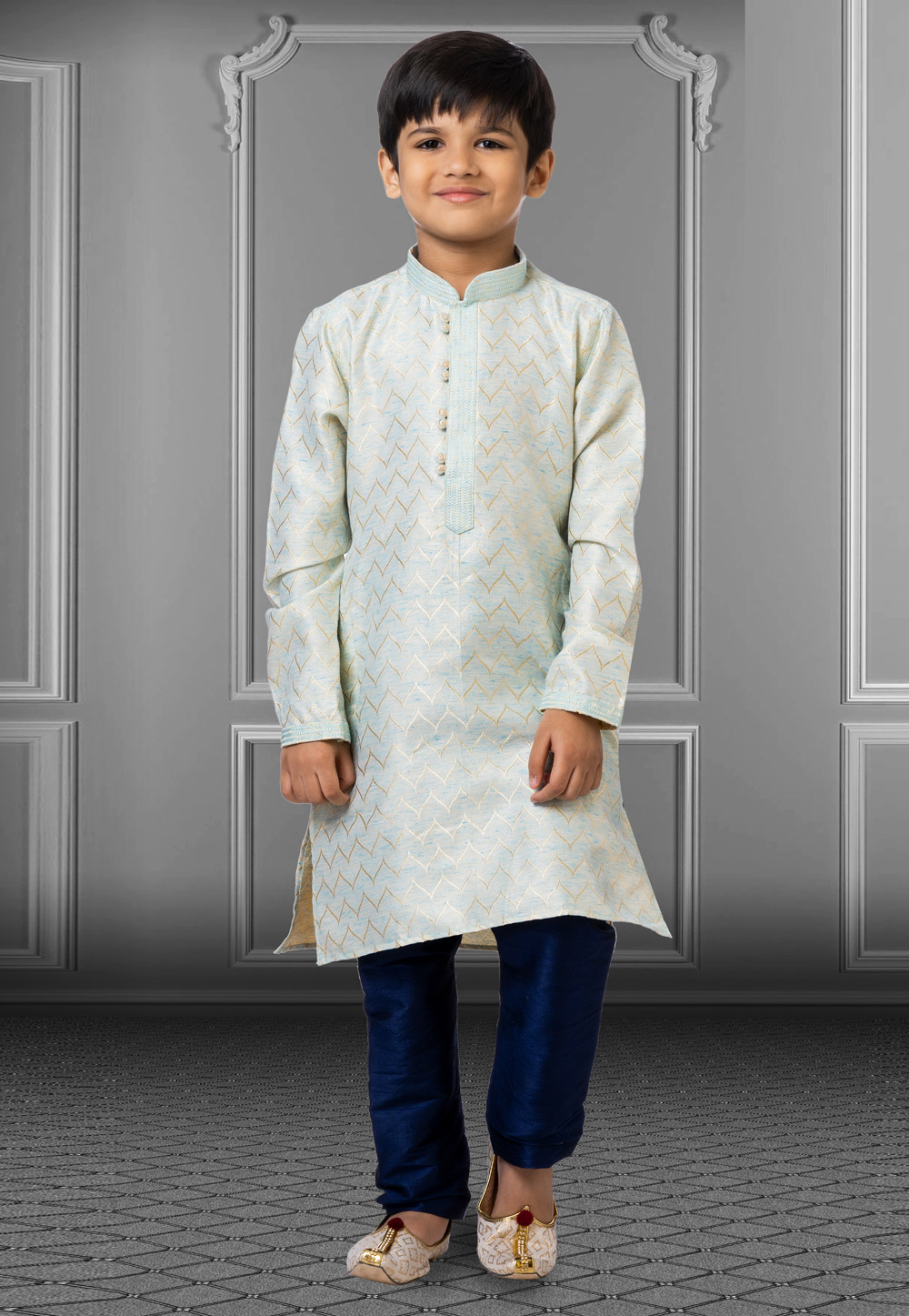 Sky Blue Linen Readymade Kids Kurta Pajama 250848