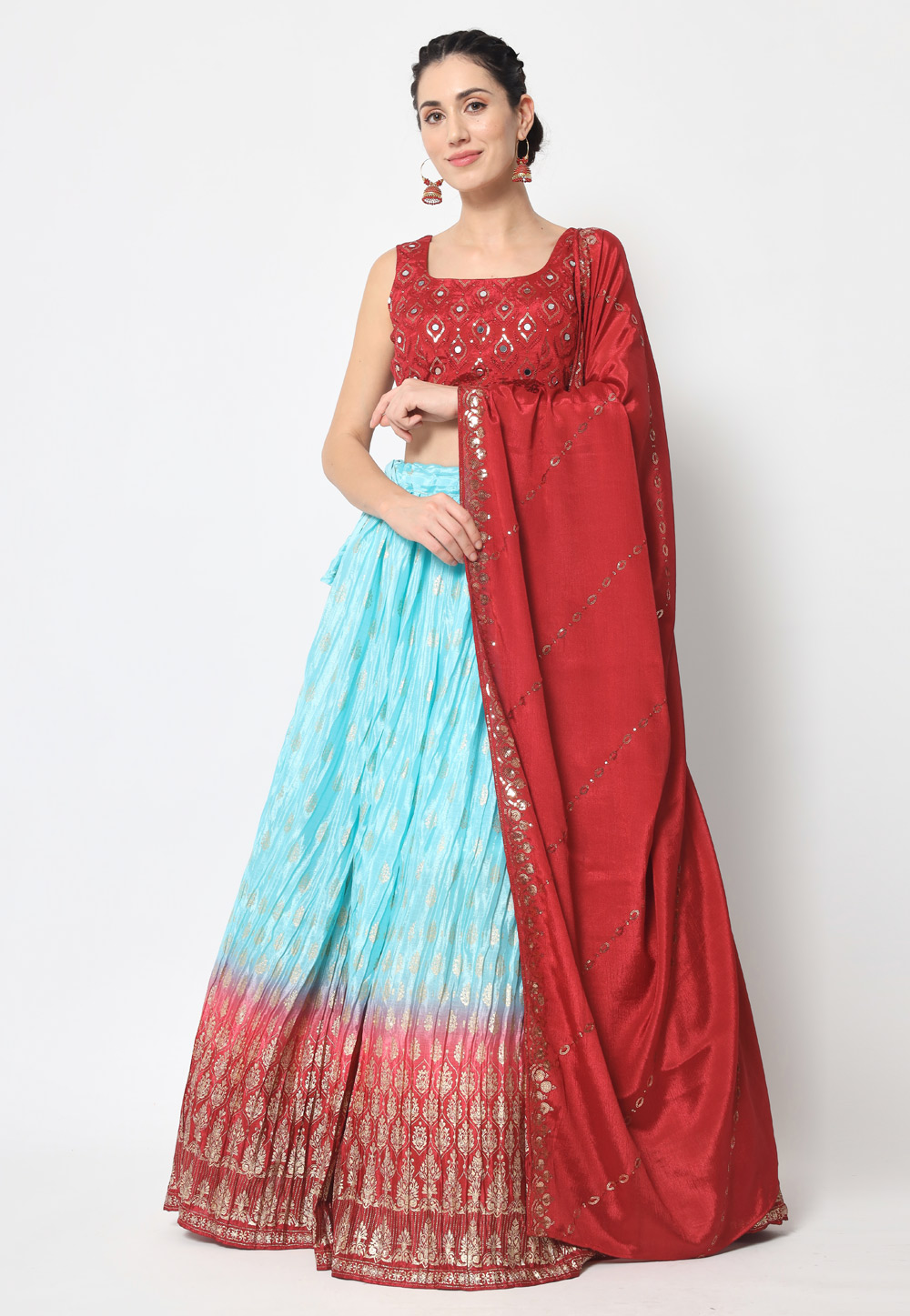 Sky Blue Chinon Silk Circular Lehenga Choli 256840