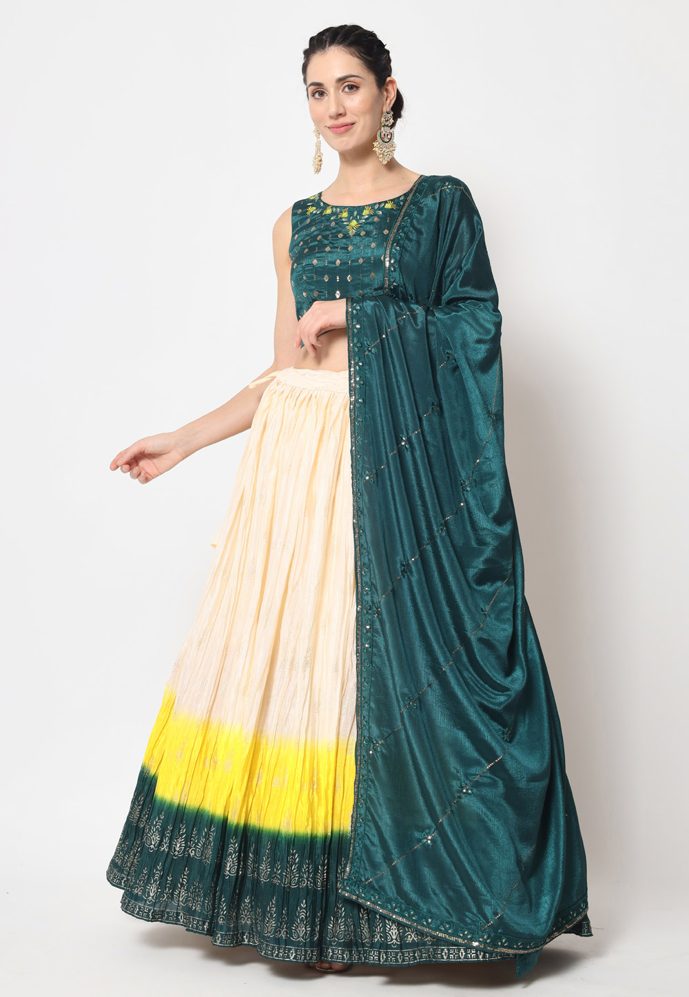 Cream Chinon Silk Circular Lehenga Choli 256841