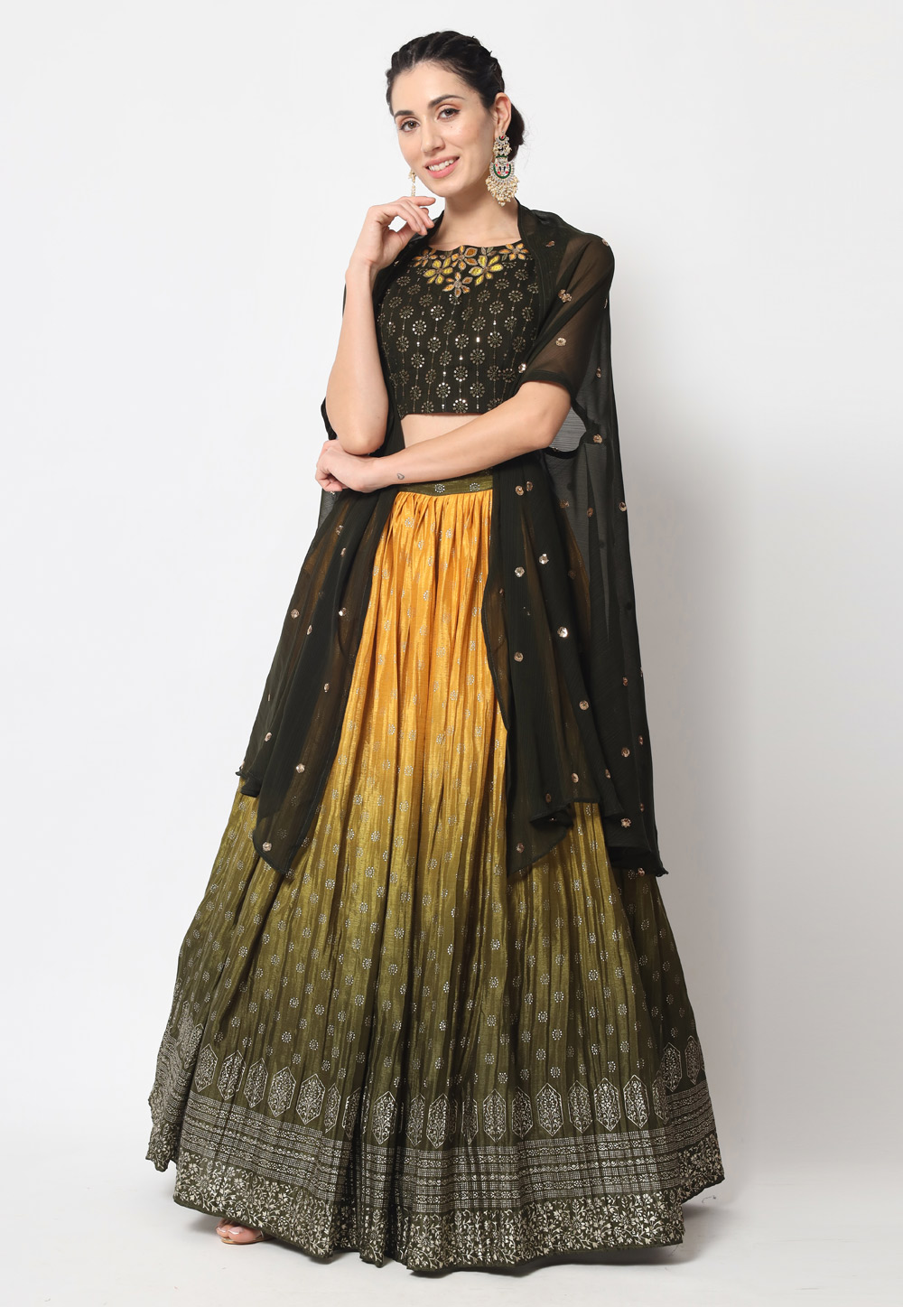 Yellow Chinon Silk Circular Lehenga Choli 256842
