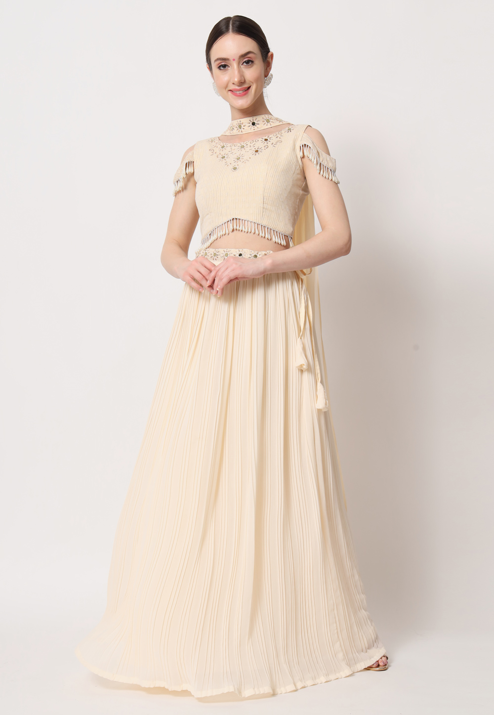 Beige Georgette A Line Lehenga Choli 260424