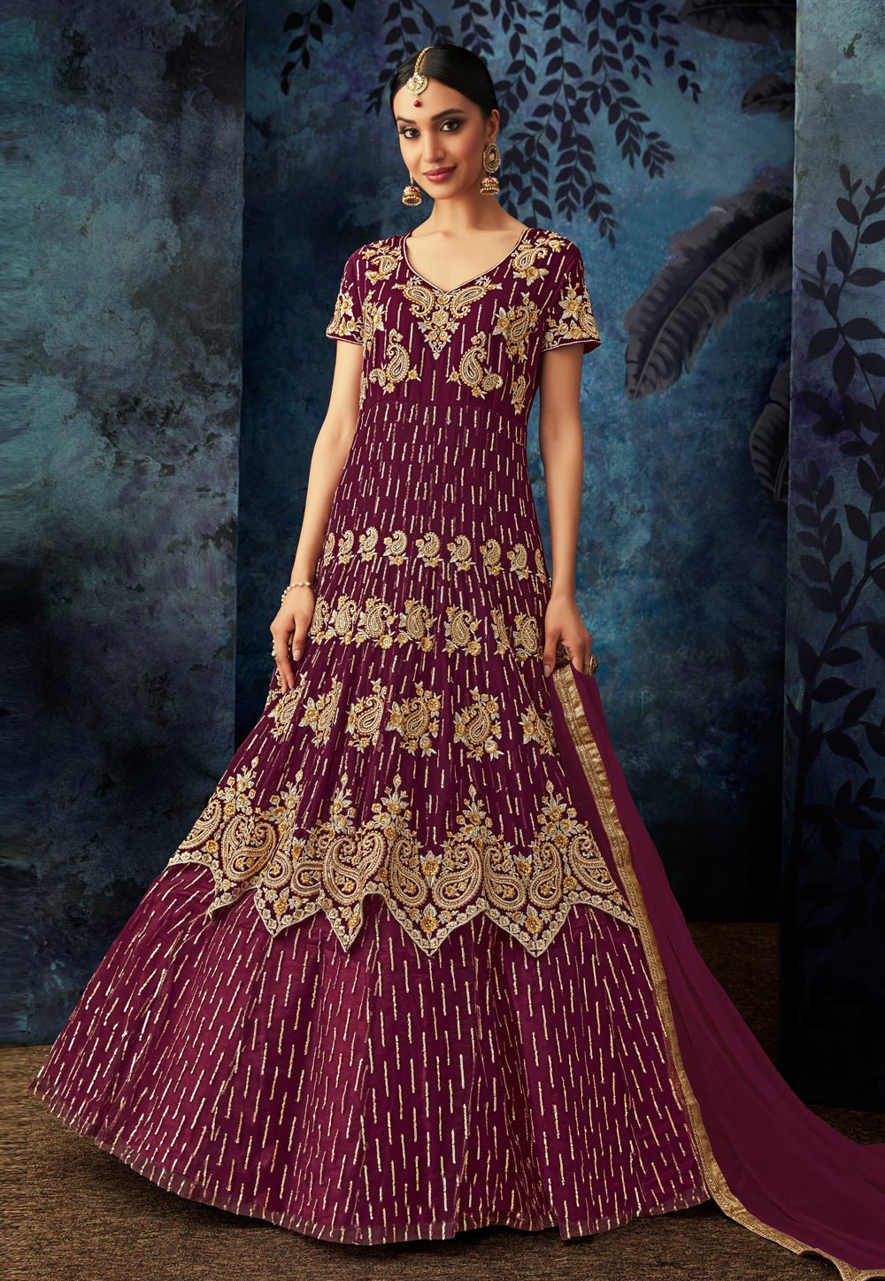 Magenta Georgette Long Anarkali Suit 160582