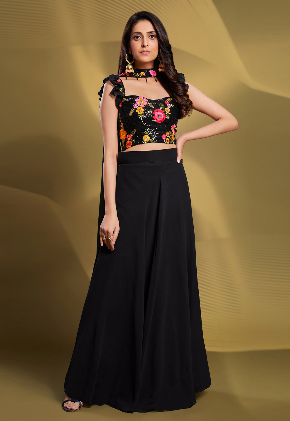 Black Georgette A Line Lehenga Choli 265564