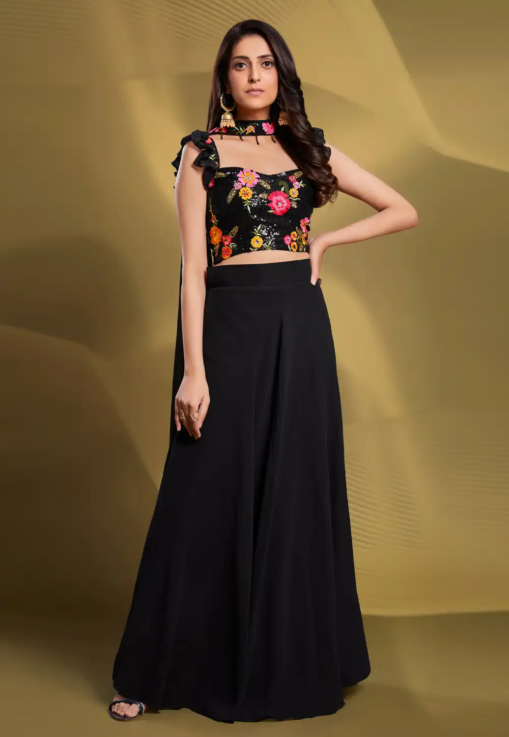 Black Georgette A Line Lehenga Choli 265564