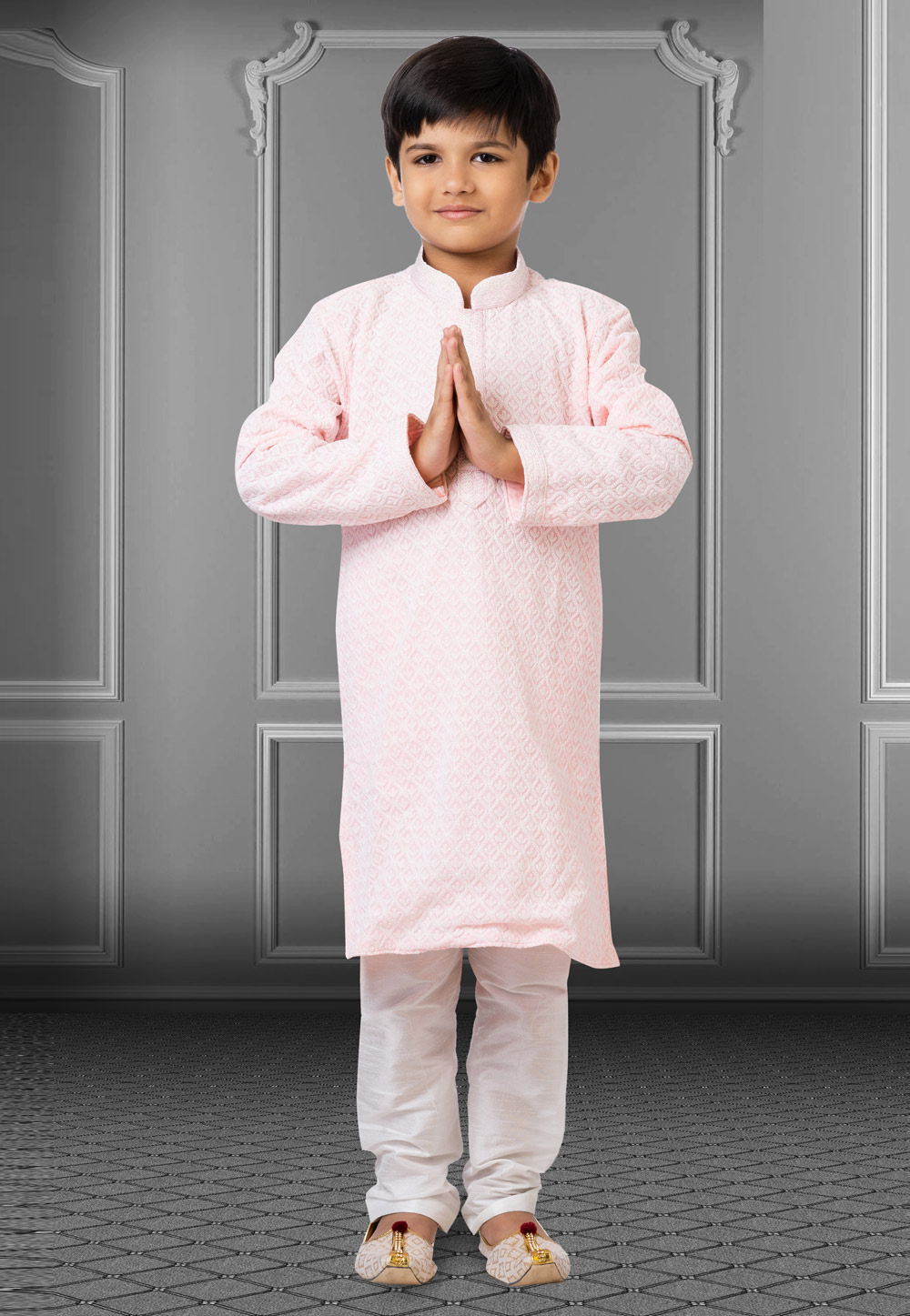 Light Pink Georgette Readymade Kids Kurta Pajama 250701