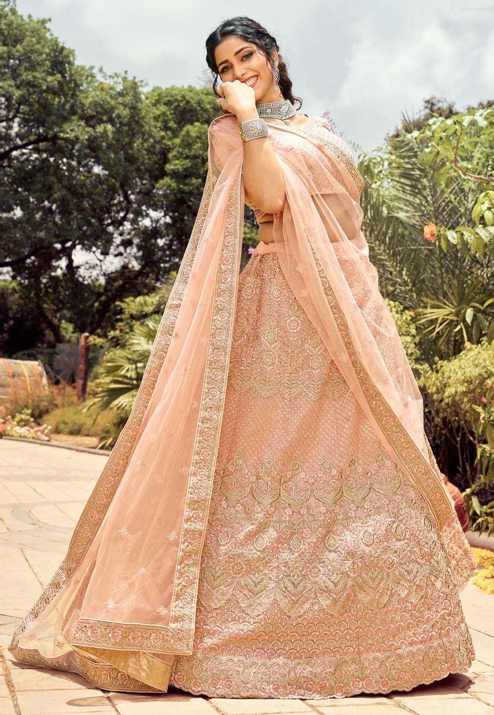 Peach Organza Lehenga Choli 235723