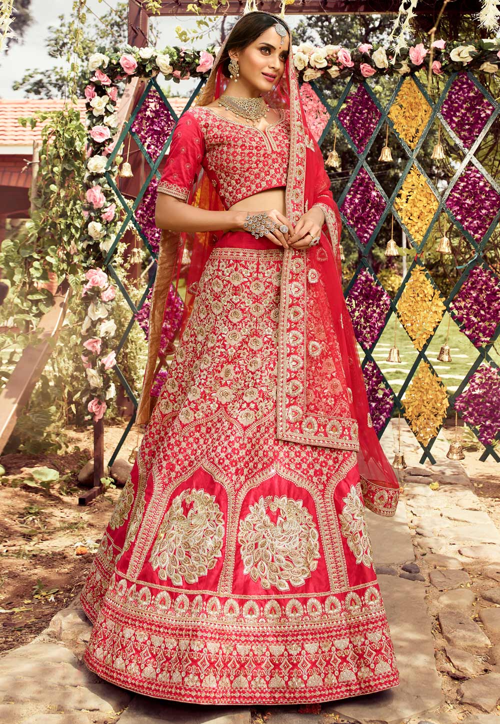 Red Raw Silk Embroidered Bridal Lehenga Choli 235731