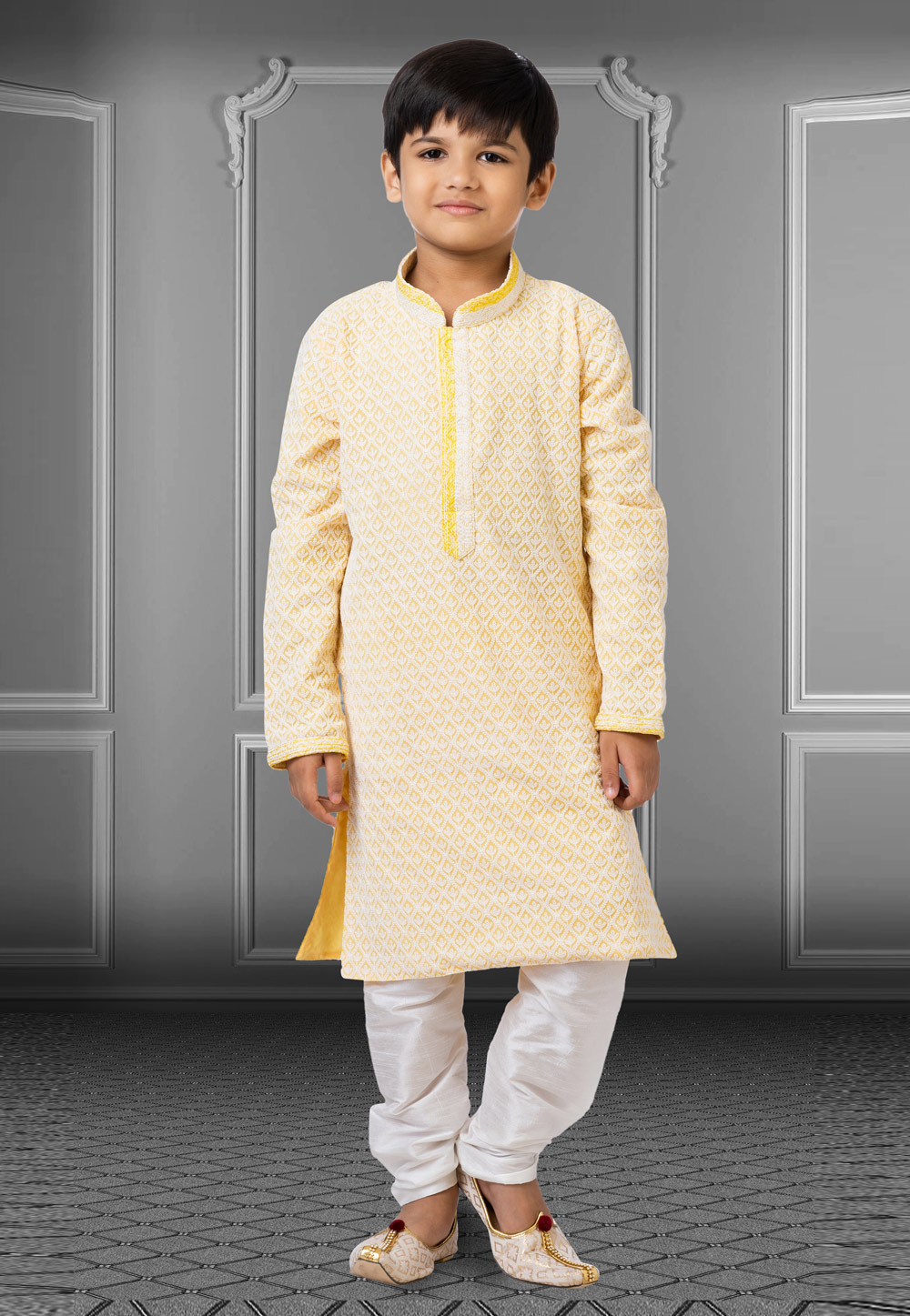 Light yellow Georgette Readymade Kids Kurta Pajama 250702