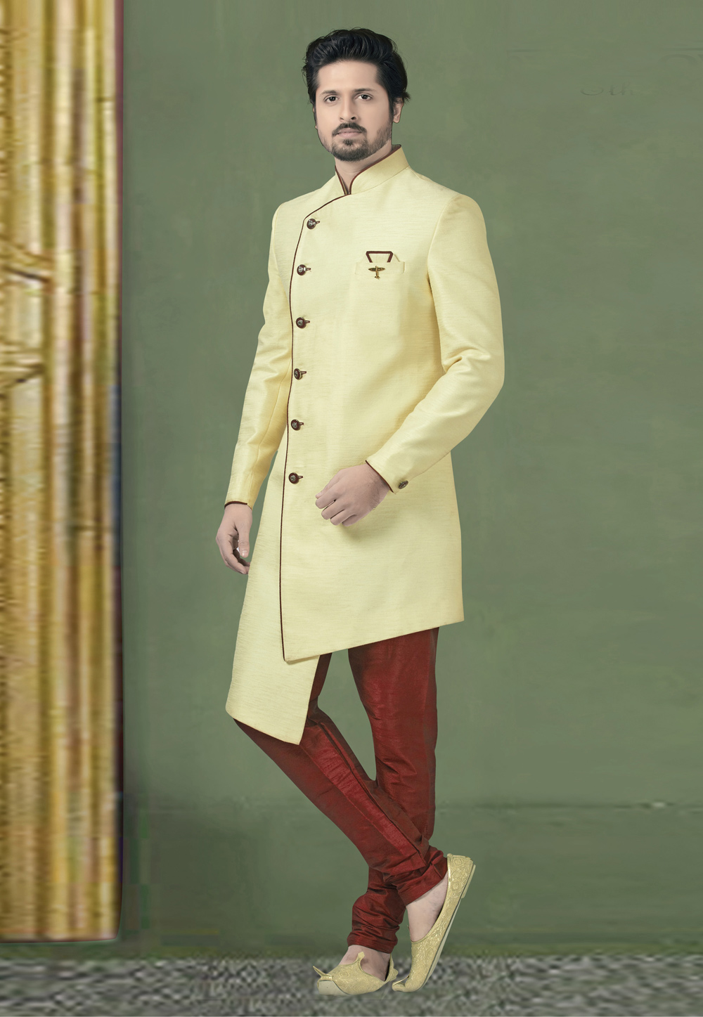Cream Silk Readymade Indo Western Suit 180437