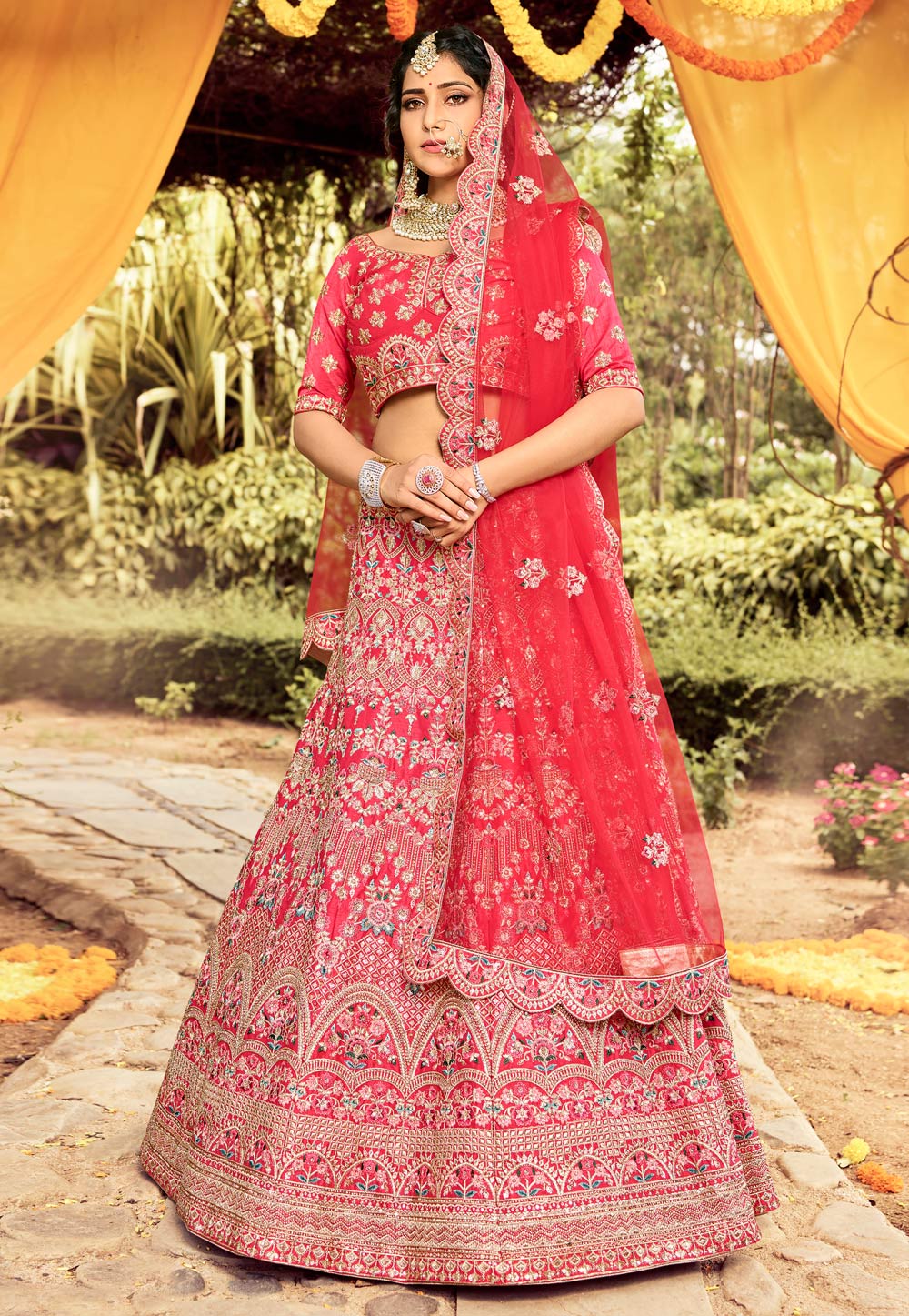 Red Raw Silk Bridal Embroidered Lehenga Choli 235733