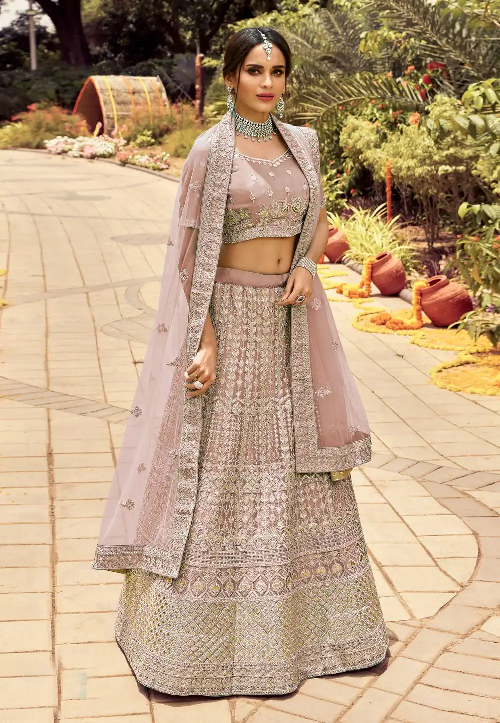 Pink Organza Embroidered Work Lehenga Choli 238955