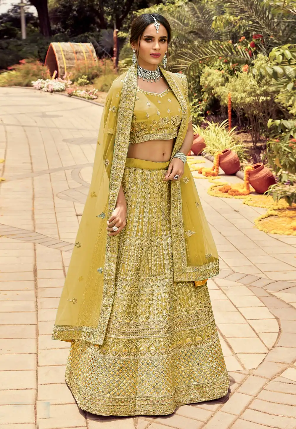 Mustard Organza Embroidered Work Lehenga Choli 238956