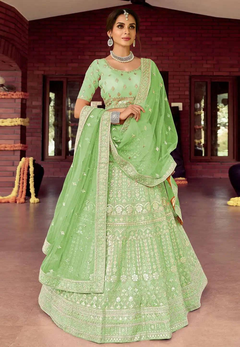 Light Green Organza Embroidered Work Lehenga Choli 238959