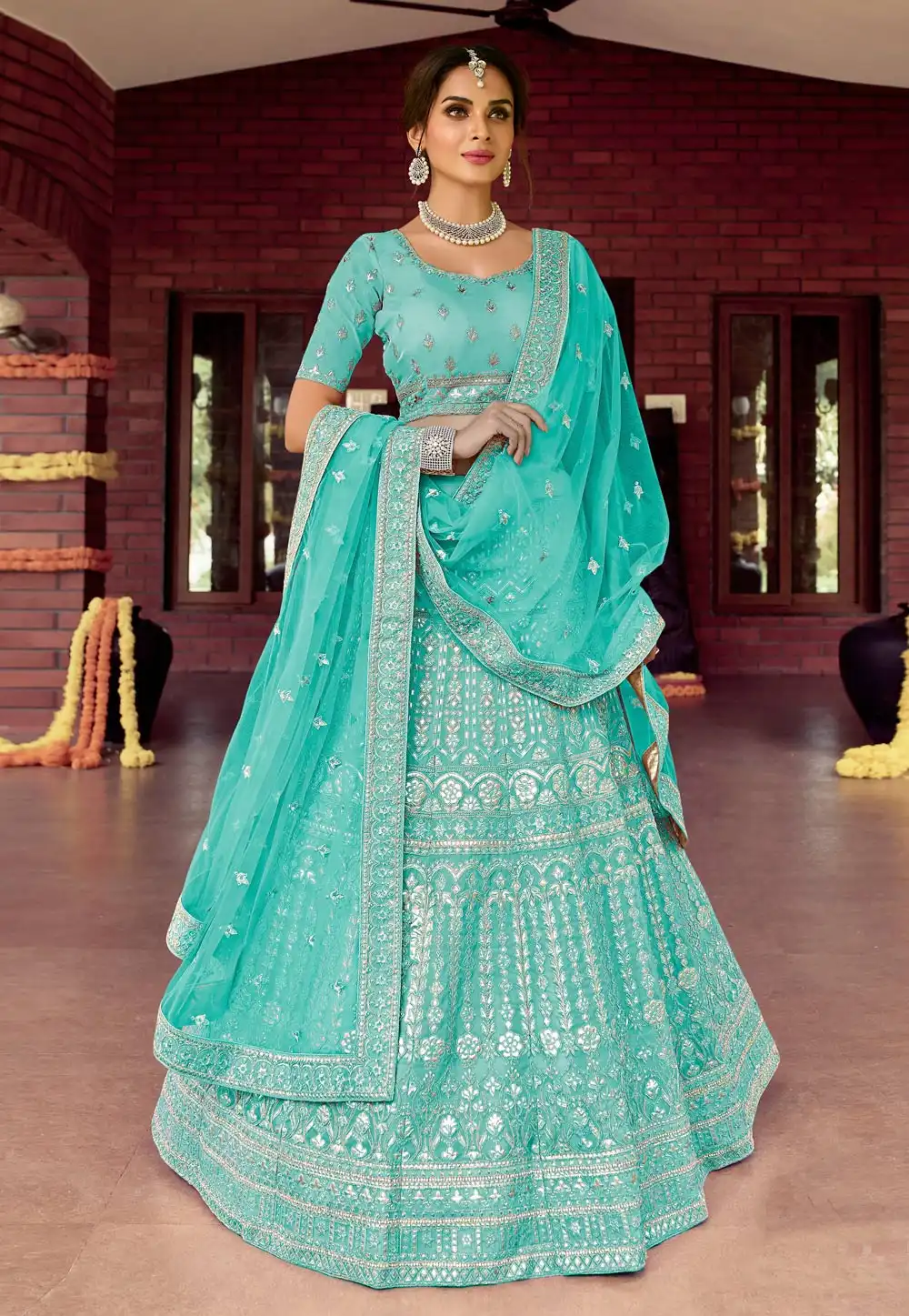 Sky Blue Organza Embroidered Work Lehenga Choli 238960