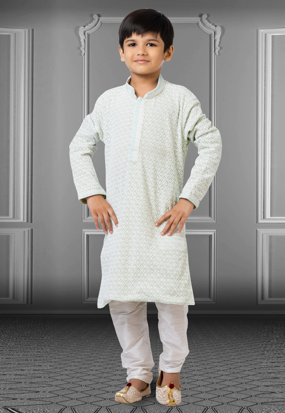 Light Green Georgette Readymade Kids Kurta Pajama 250703