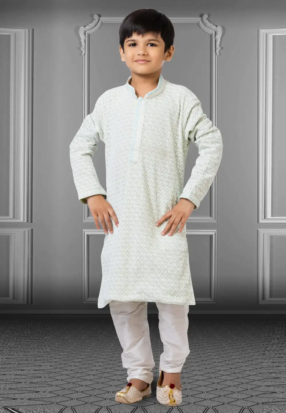 Light Green Georgette Readymade Kids Kurta Pajama 250703