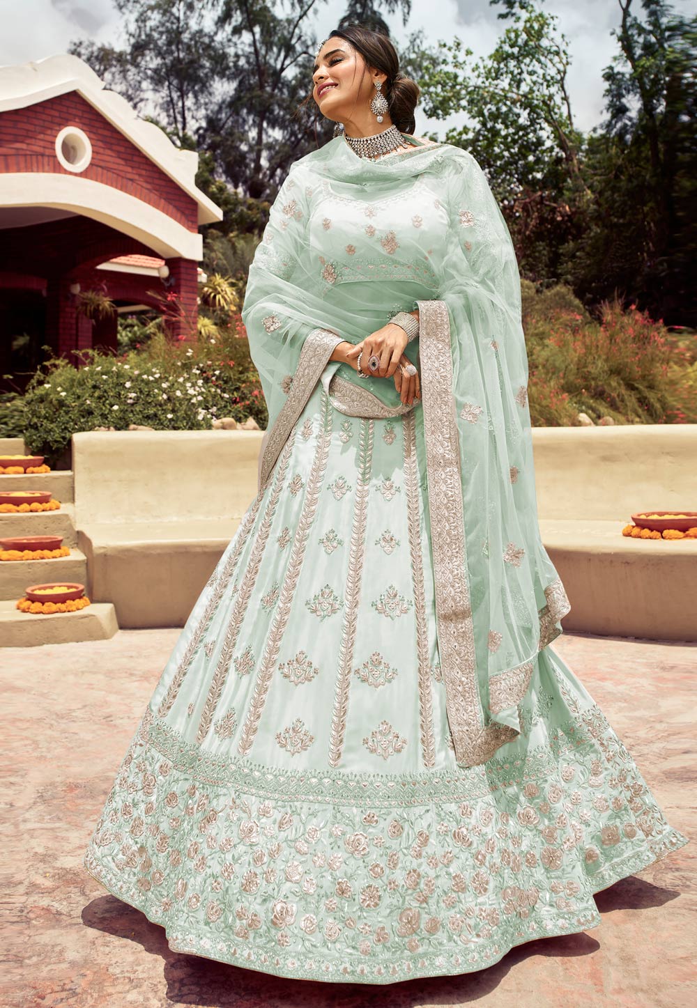 Sky Blue Crepe Embroidered Work Lehenga Choli 238966