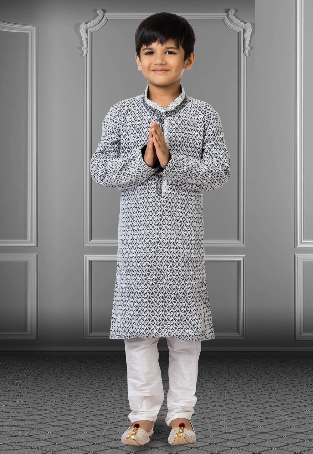 Grey Georgette Readymade Kids Kurta Pajama 250704