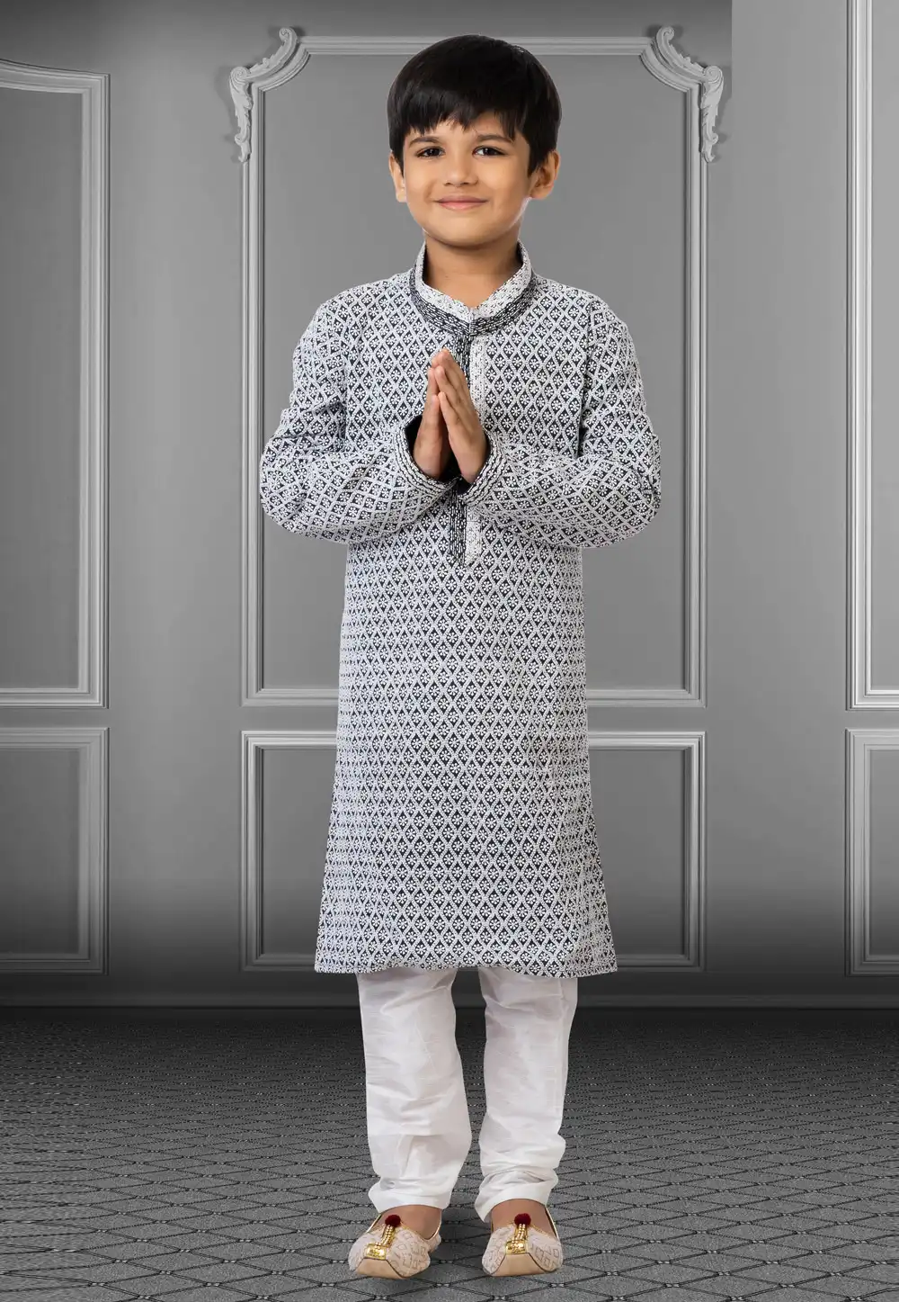 Grey Georgette Readymade Kids Kurta Pajama 250704