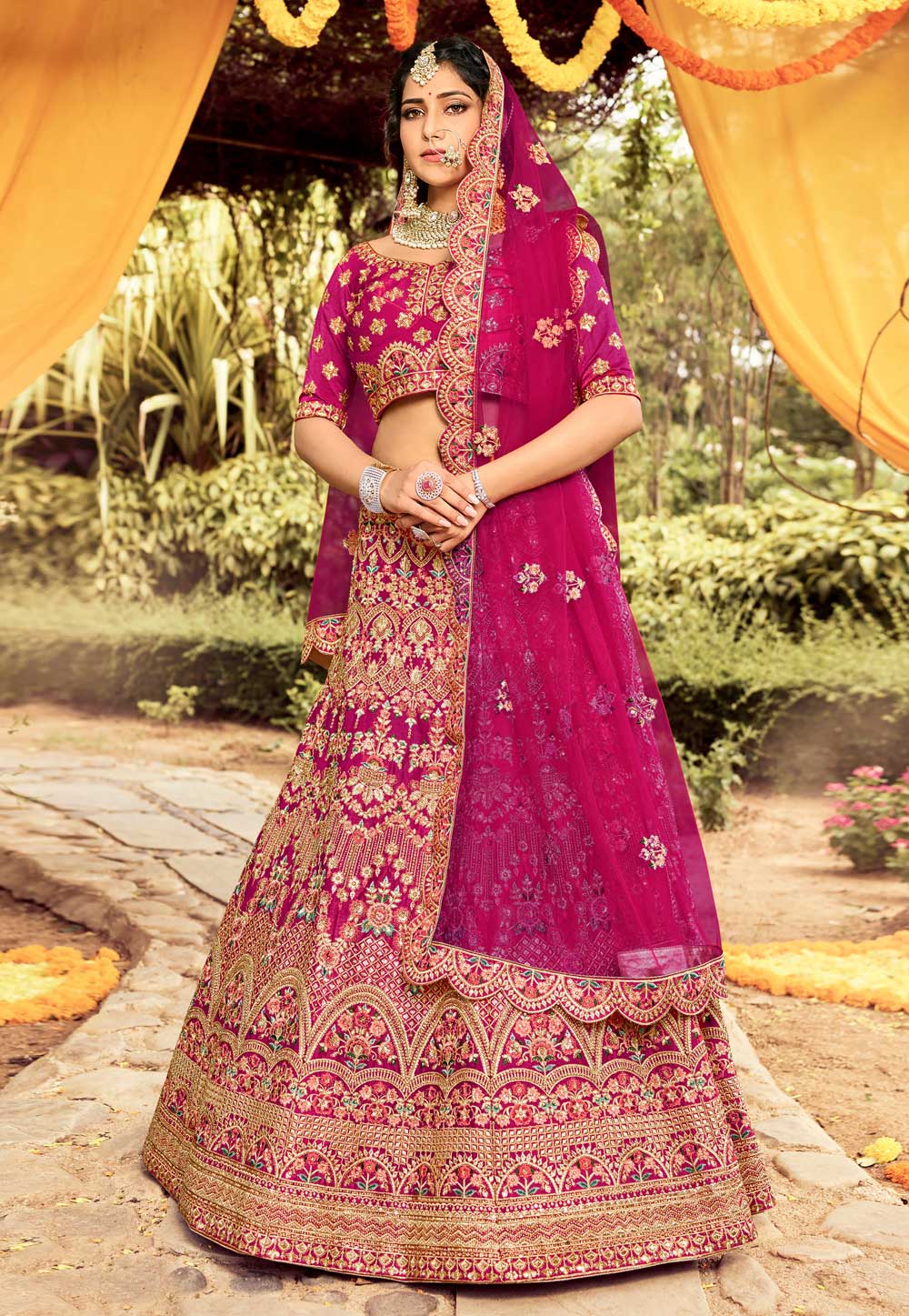 Magenta Raw Silk Bridal Lehenga Choli 238980