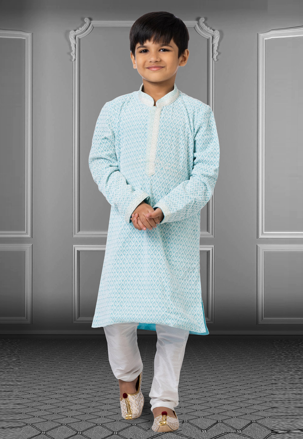 Sky Blue Georgette Readymade Kids Kurta Pajama 250706