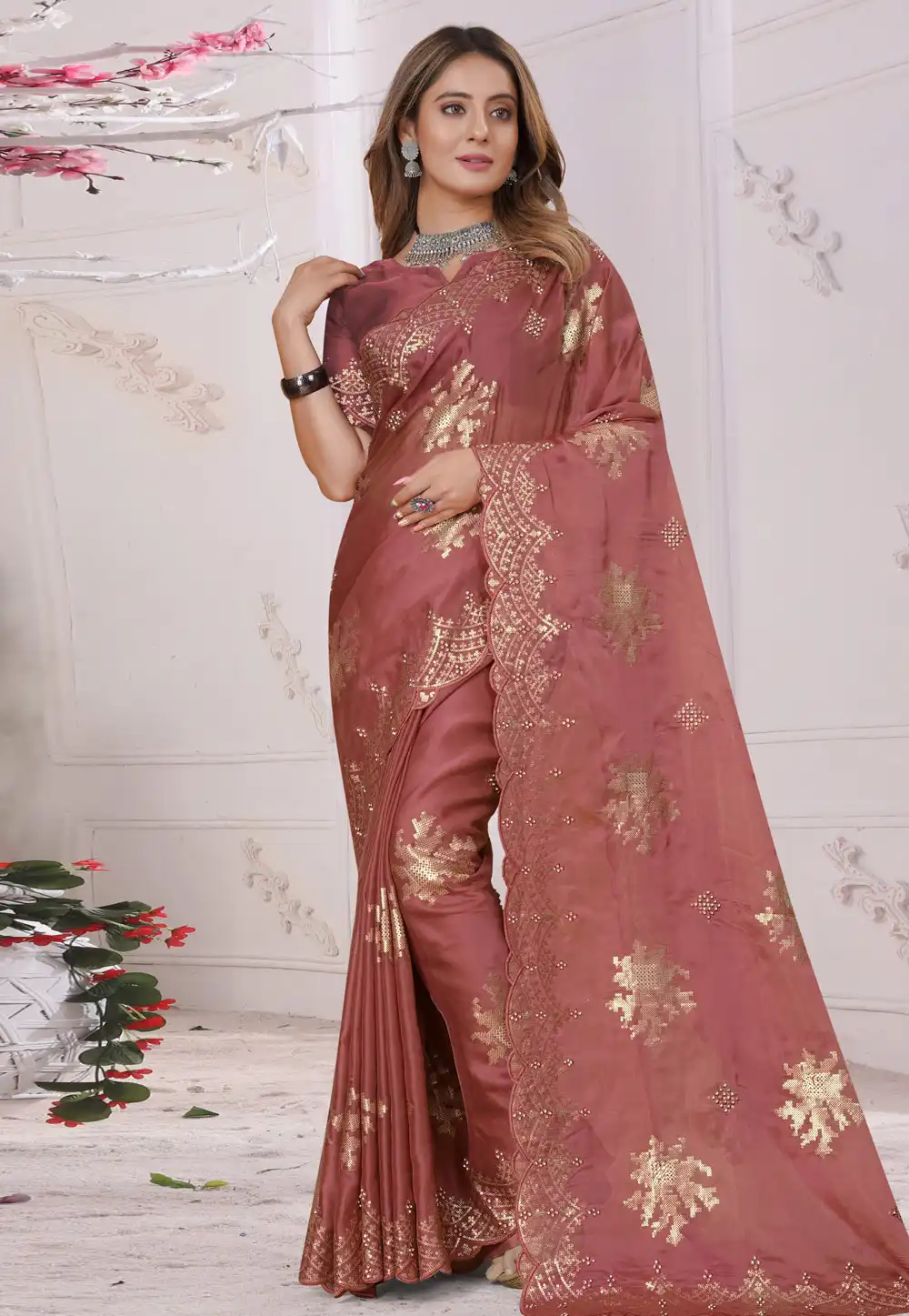 Pink Organza Saree With Blouse 268761
