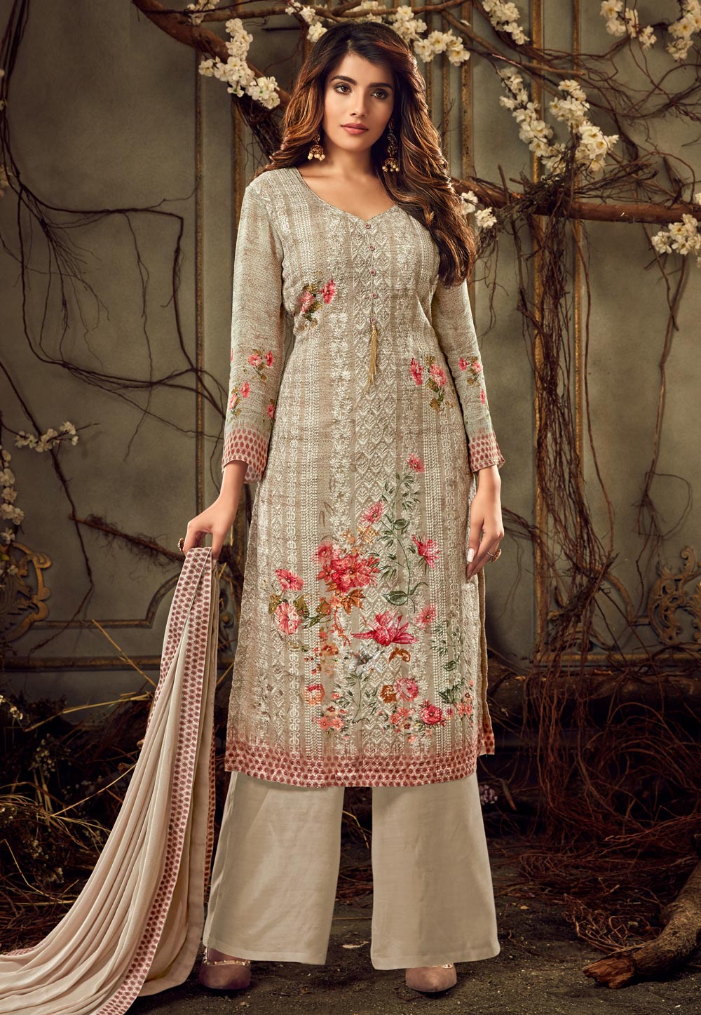Grey Viscose Palazzo Suit 199683