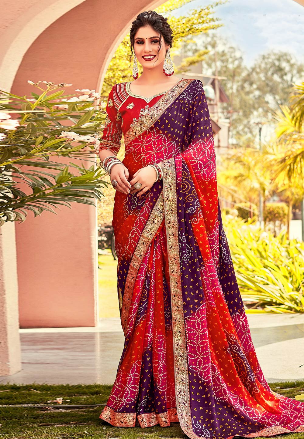 Multicolor Chiffon Saree With Blouse 273295