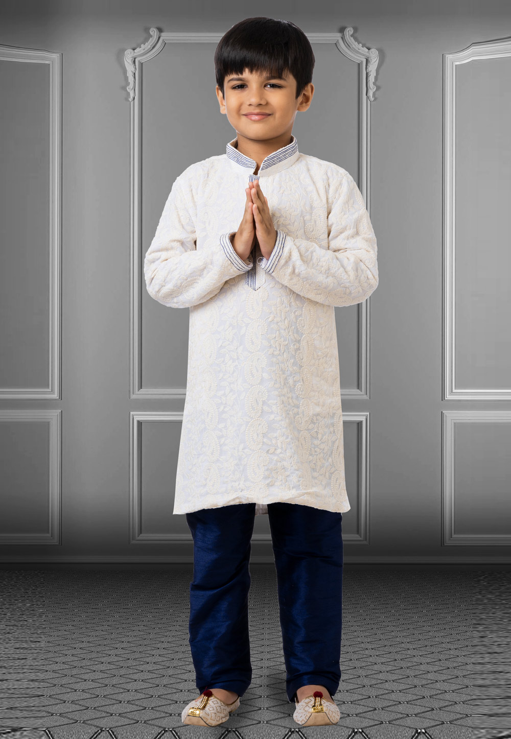 Off White Georgette Readymade Kids Kurta Pajama 250711