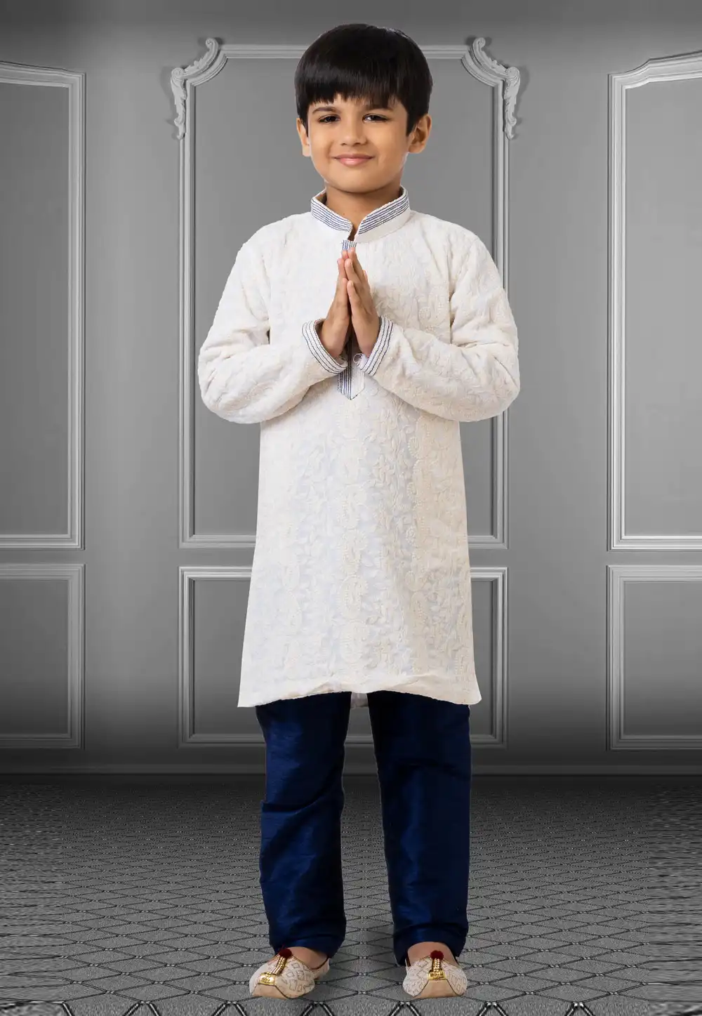 Off White Georgette Readymade Kids Kurta Pajama 250711