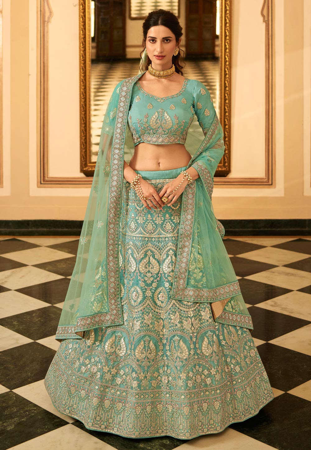 Sea Green Organza Gota Work Lehenga Choli 235947
